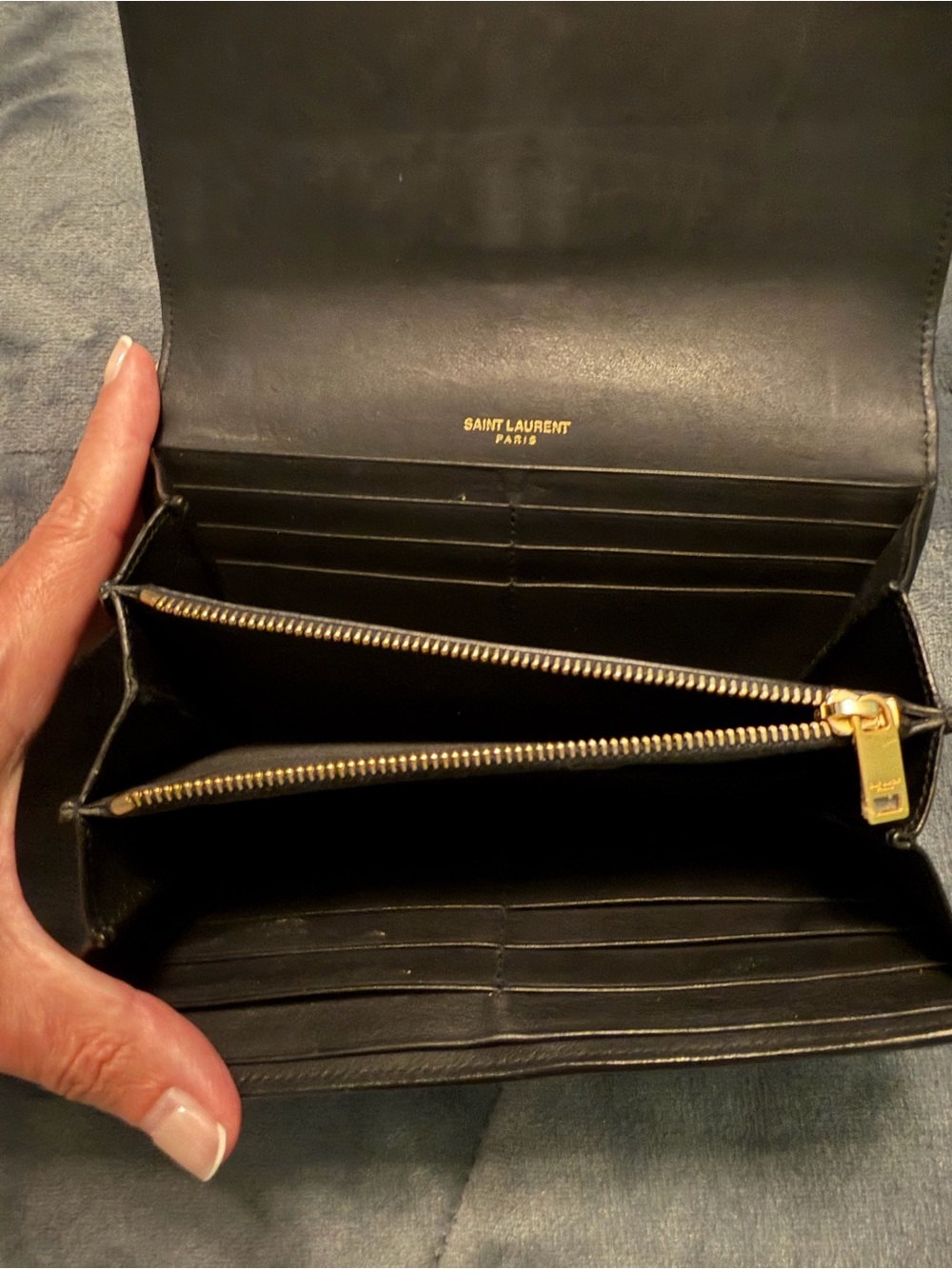 Saint Laurent Black Leather Wallet with Gold YSL Monogram - Picture 4 of 9